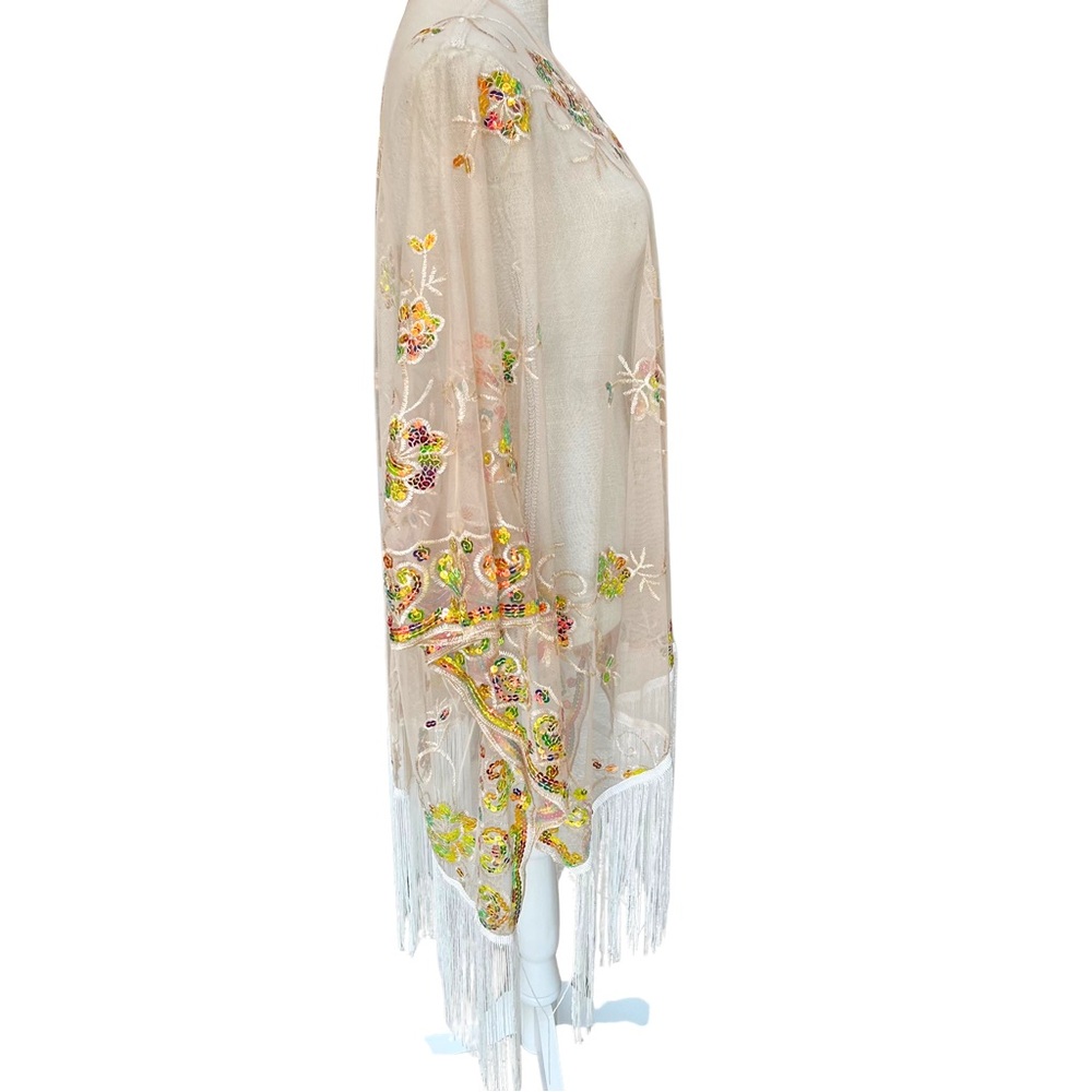 NWT Antthony Sheer Kimono with Multicolor Embroidery and Sequins - Picture 5 of 9